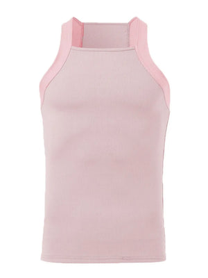 Dusty Pink ribbed tank top with square neckline and contrasting straps