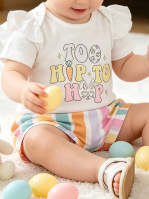 Children's Ruffled Short Sleeve Bodysuit And Shorts Set, front view