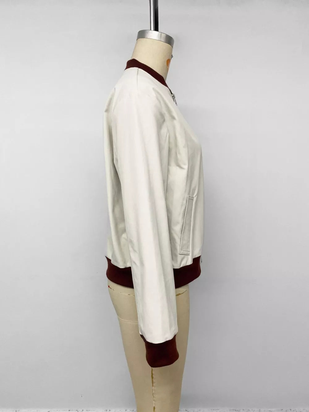Contrast Trim Zip Up Jacket in White, alternate angle