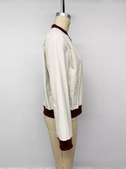 Contrast Trim Zip Up Jacket in White, alternate angle