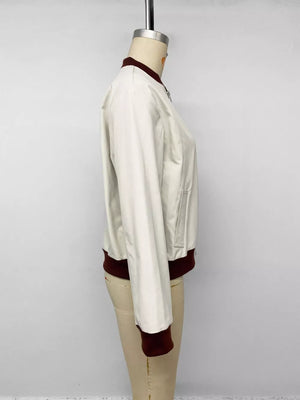 Contrast Trim Zip Up Jacket in White, alternate angle