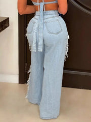Fringe-detail Distressed Wide-leg Jeans