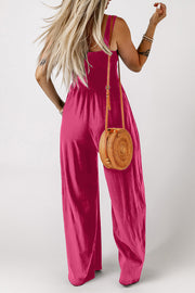 Sway Square Smocked Jumpsuit in Deep Rose, wide leg, sleeveless, with smocked detail.