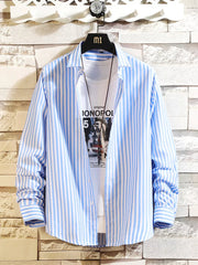 Men's Plus Size Striped Button Up Casual Shirt, back view