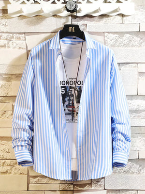 Men's Plus Size Striped Button Up Casual Shirt, back view
