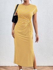 Elegant Striped Midi Dress With Tie Detail