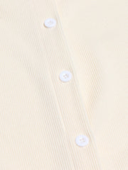 Cream ribbed knit loungewear set with button detail