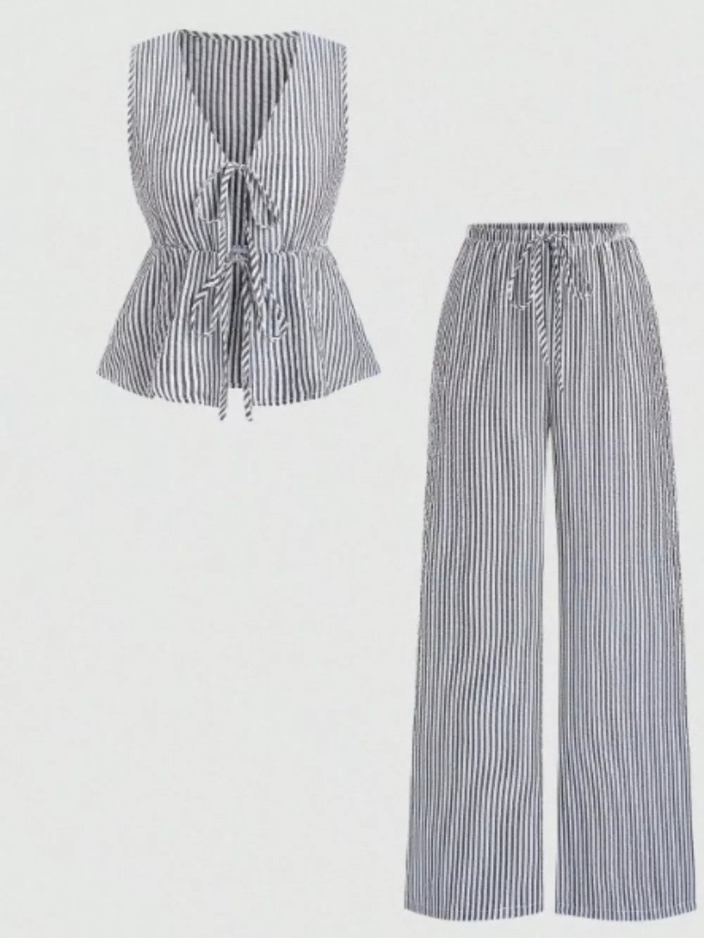 Striped Tie-front Sleeveless Top And Pants Set, model styling view