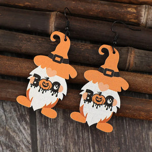 Boo Gnome Halloween earrings in tangerine orange with black accents and pumpkin detail.