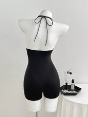 Tied Front Halter Neck Romper, model styling view