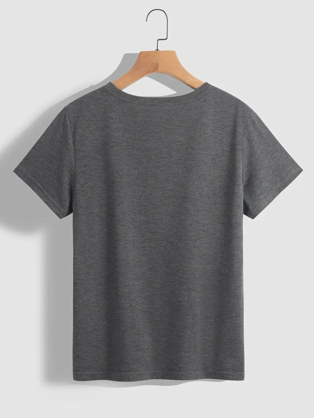 Dark gray t-shirt with a crew neck and short sleeves.