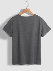 Dark gray t-shirt with a crew neck and short sleeves.