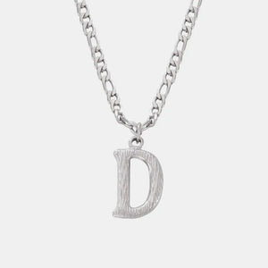 Textured initial D pendant necklace with stainless steel curb chain
