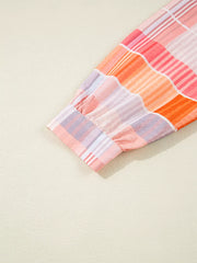Oversized Check Tunic Shirt in Sherbet, fabric detail