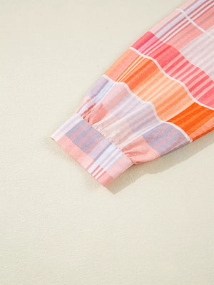 Oversized Check Tunic Shirt in Sherbet, fabric detail