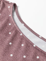 Boat neck polka dot long-sleeve tee in coffee brown with white dots