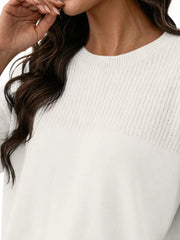 Elegant Crew Neck Eyelet Ribbed Sweater in Pink, view 14