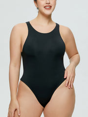 Black tank bodysuit with high cut and racerback detail