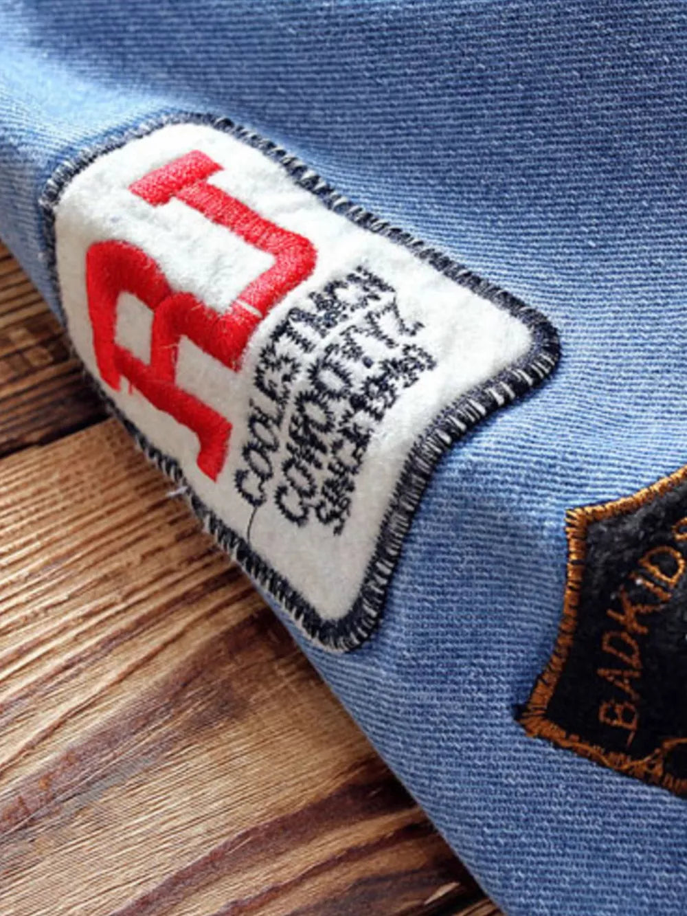 Men's Slim Fit Button-up Denim Jacket Plus Size in Blue, model styling view