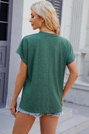 Dolman sleeve slouchy v-neck top in dark green heather, casual relaxed fit