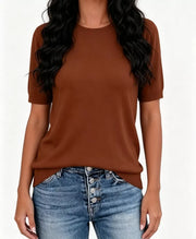 Classic Crew Neck Short Sleeve Knit Top