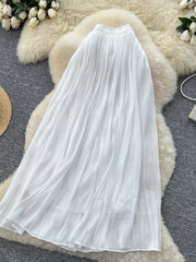 White pleated maxi skirt with a flowy, comfortable fit.