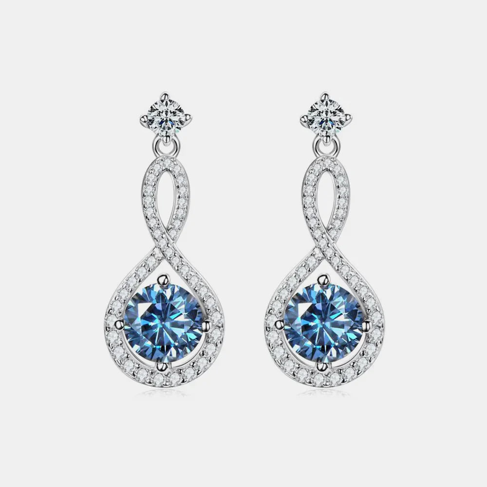 Infinity drop earrings with blue aquamarine and white crystals