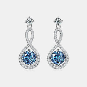 Infinity drop earrings with blue aquamarine and white crystals