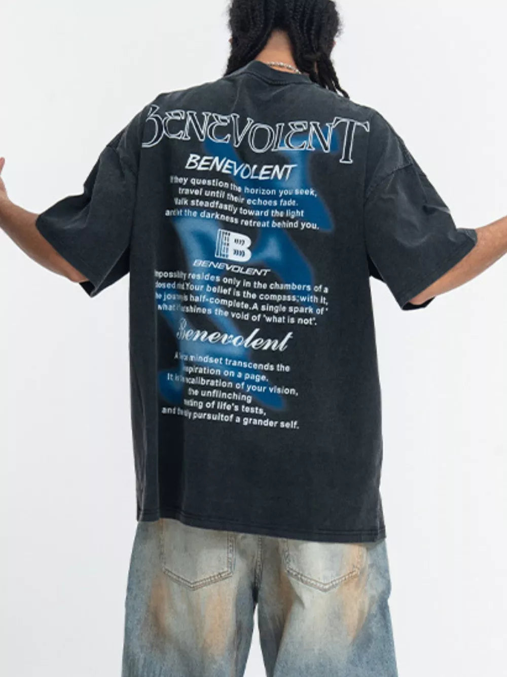 Crew-neck Graphic Oversized Vintage Top in Washed Black, side view