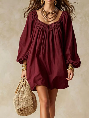 Flowy Balloon Sleeve Mini Dress in Army Green, view 12