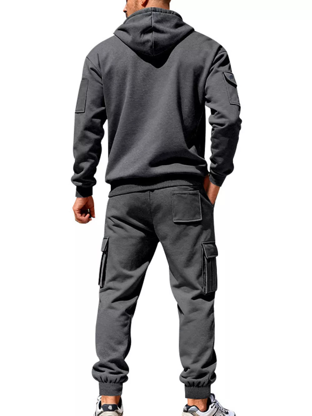 Men's Plus Size Casual Zip-up Hoodie And Cargo Pants Set in Dark Gray, view 12