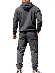 Men's Plus Size Casual Zip-up Hoodie And Cargo Pants Set in Dark Gray, view 12