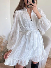 Charming Ruffled Hem Tie-waist Dress