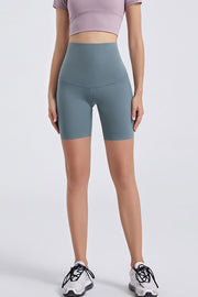 Air Force Blue high-waist bike shorts with a sculpted fit and seamless design.