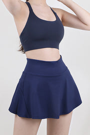 Dark Blue sculpted flared active skort with a high waist