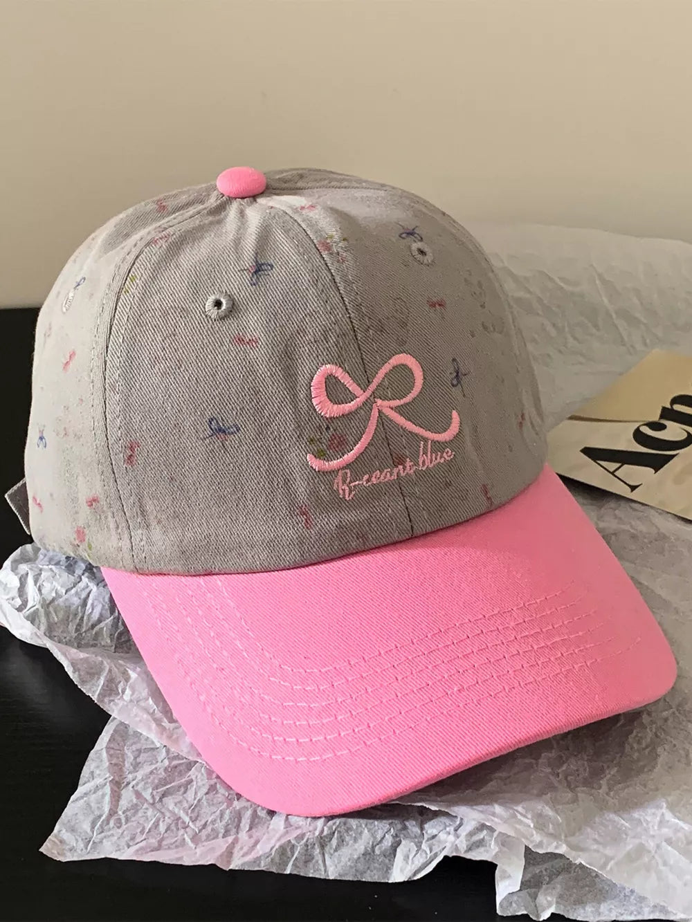 Bow Embroidered Baseball Cap, side view