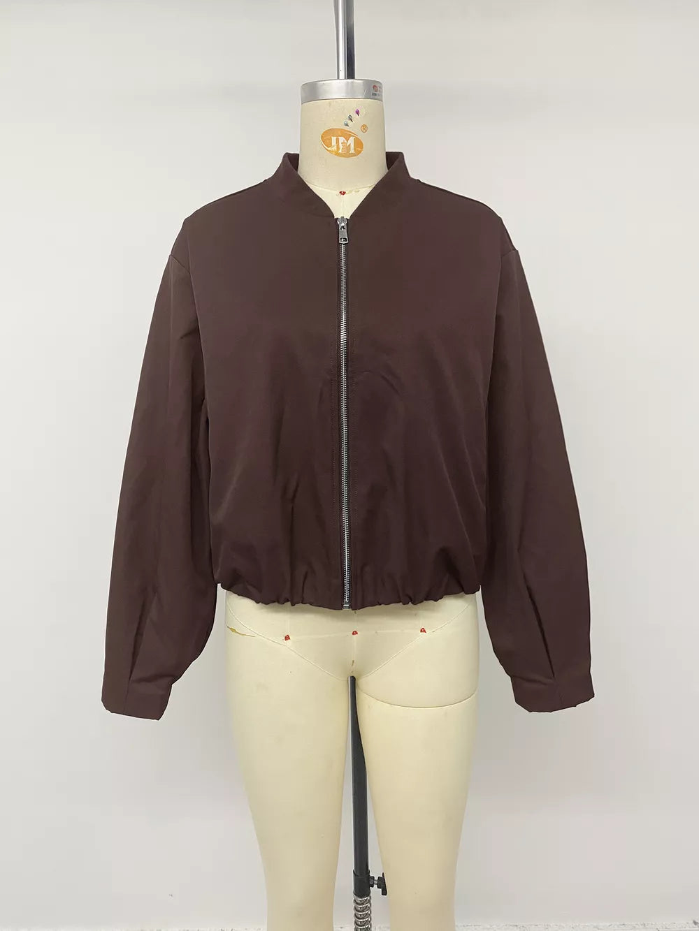 Zip Up Dropped Shoulder Jacket in Coffee Brown, view 12