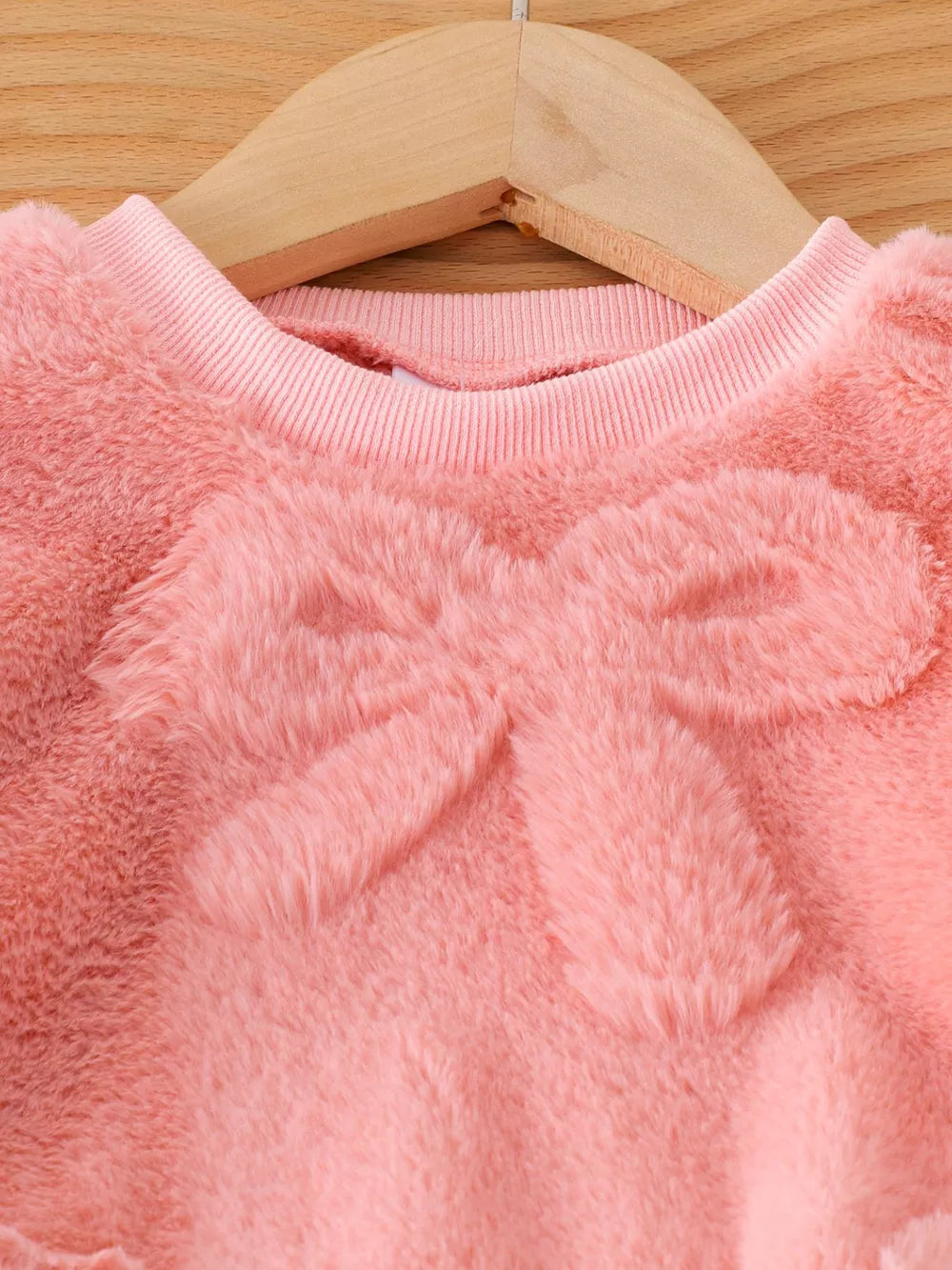 Children's Bow Round Neck Top And Pants Set in Pink, side view