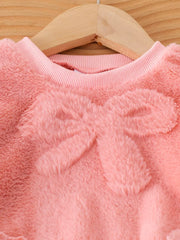 Children's Bow Round Neck Top And Pants Set in Pink, side view