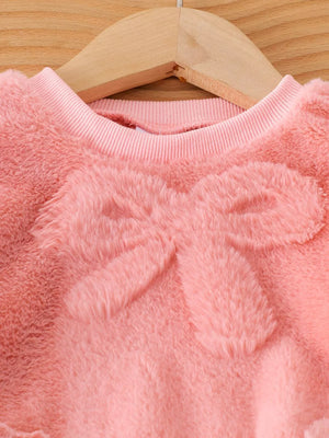 Children's Bow Round Neck Top And Pants Set in Pink, side view