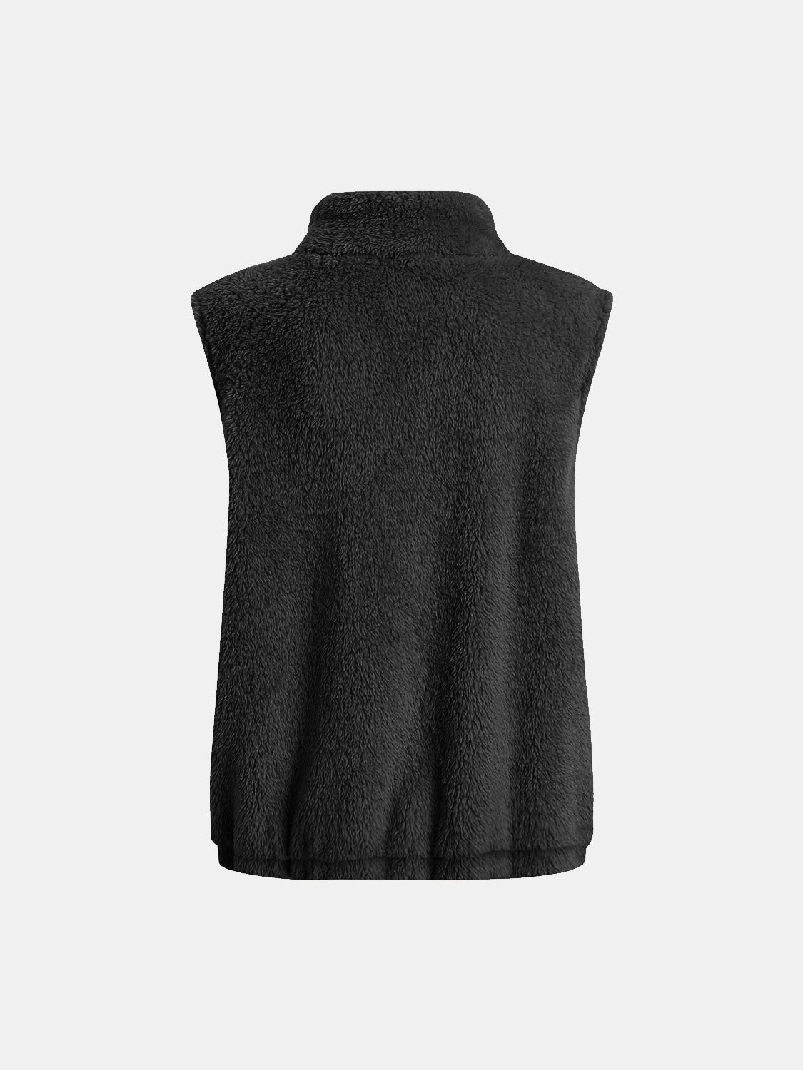 Black teddy fleece stand-collar vest with elastic hem