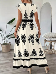 Ruffled Printed V-neck Maxi Dress in Dark Navy, close-up detail