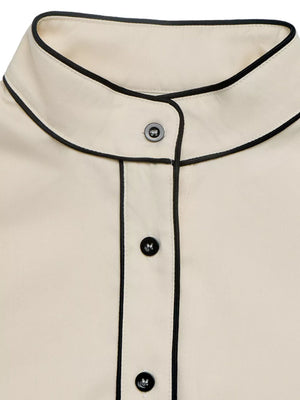 Contrast Trim Long Sleeve Shirt in Beige, product detail