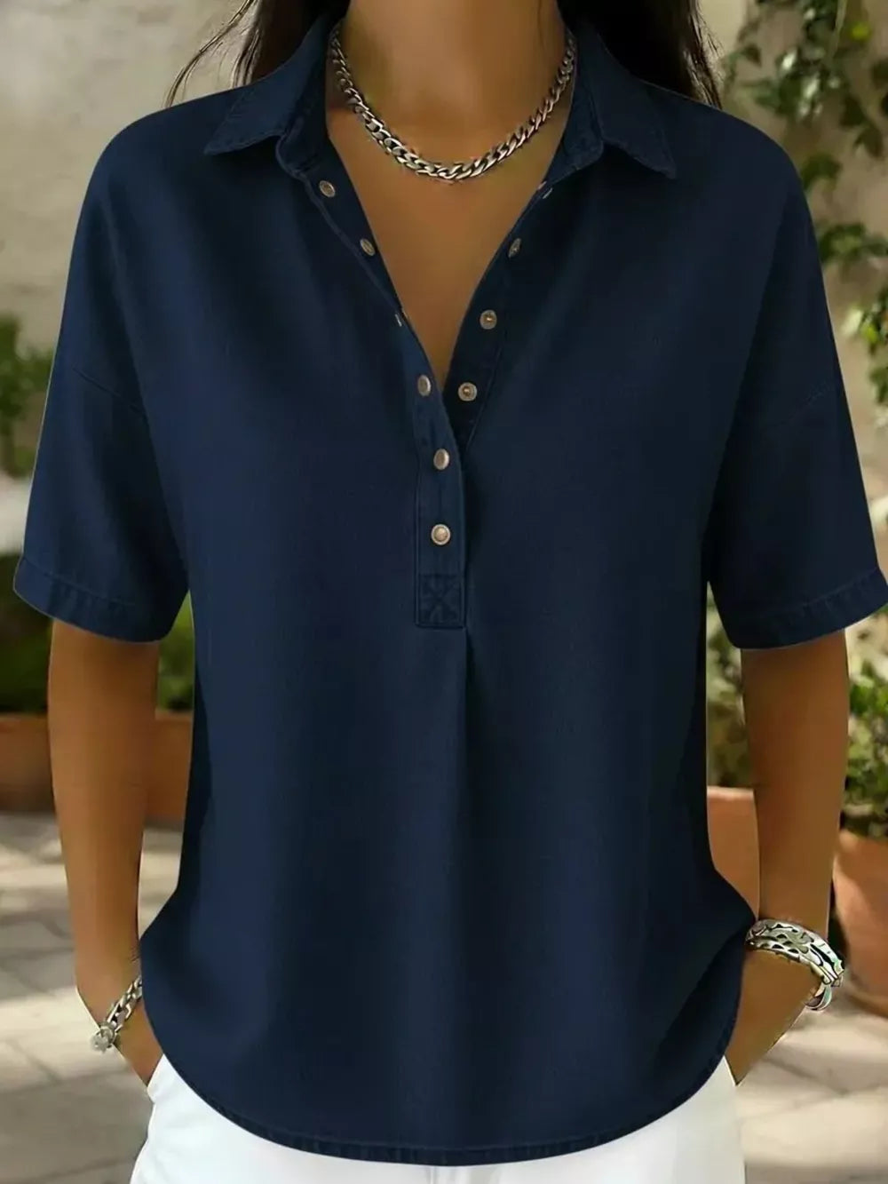 Snap Down Short Sleeve Blouse, close-up detail