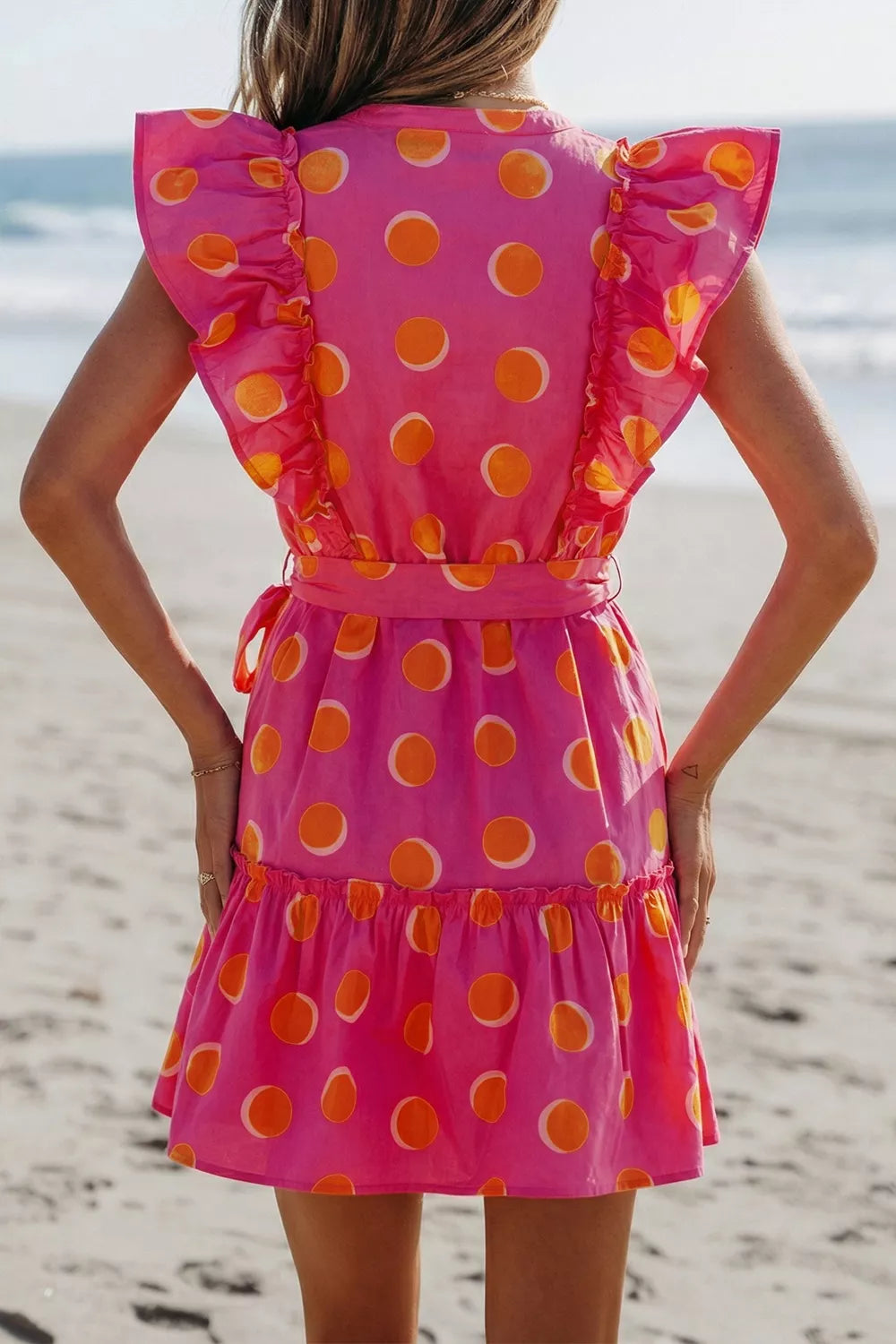 Ruffle Sleeve Polka Dot Mini Dress, model styling view