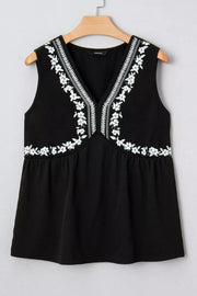 Embroidered Floral V-neck Casual Tank