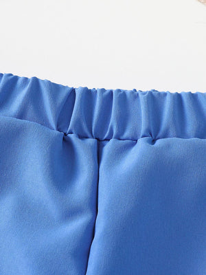 Blue cotton toddler shorts with elastic waistband detail