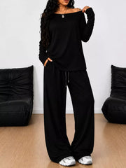 Loose Fit One-shoulder T-shirt And Pants Set Plus Size in Black, view 15