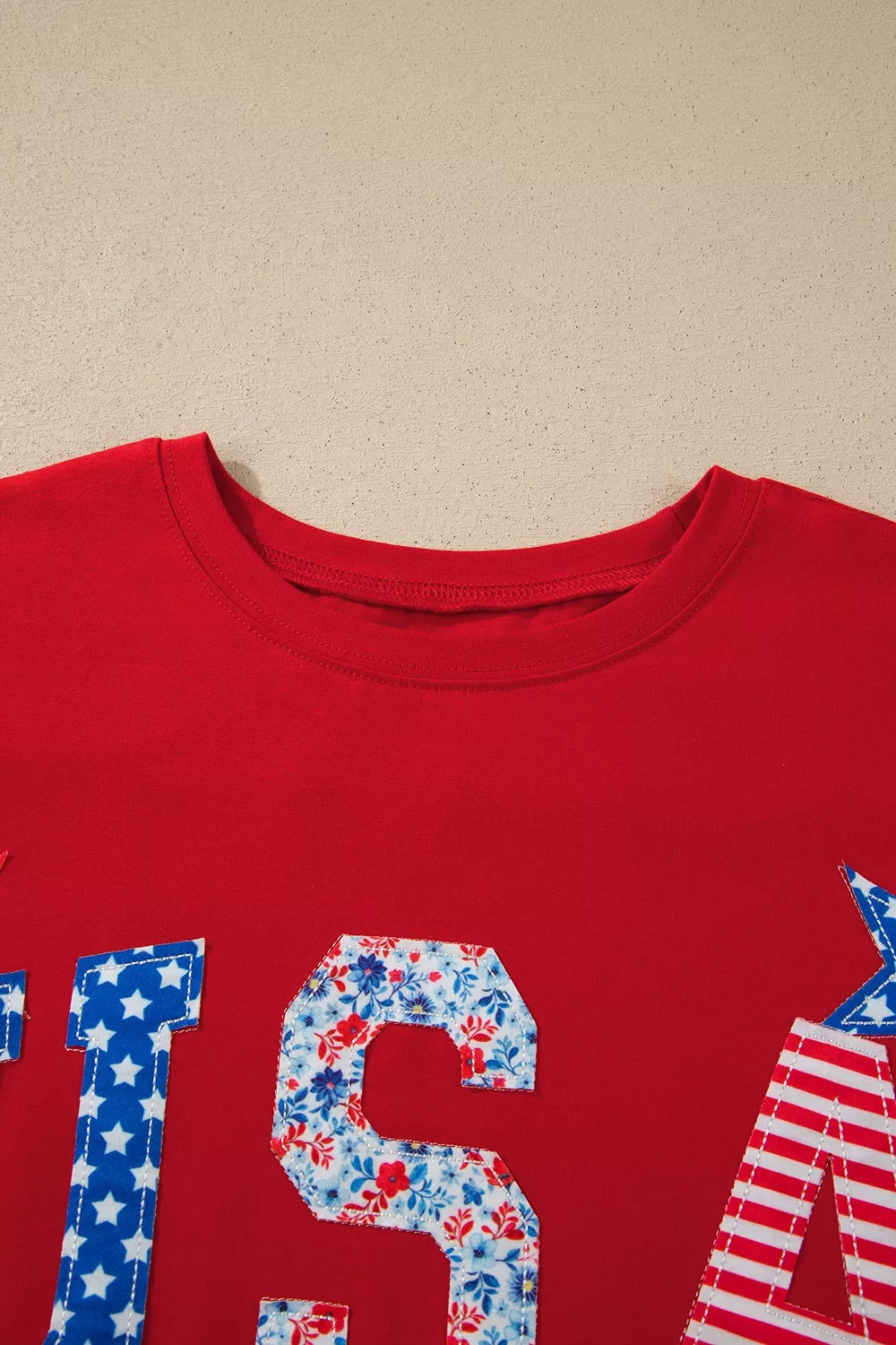 Patriotic Usa Embroidered Short Sleeve T-shirt, back view