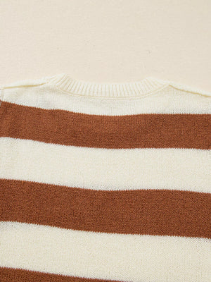 Striped acrylic sweater with crew neck and drop shoulders in caramel and cream.